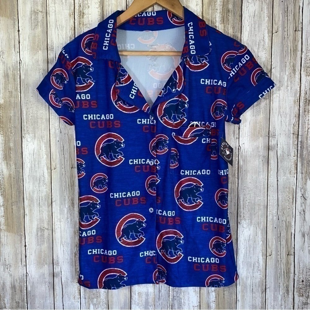 Chicago Cubs NWT Women’s Pajama Button Up Top XS MLB Sleep Shirt